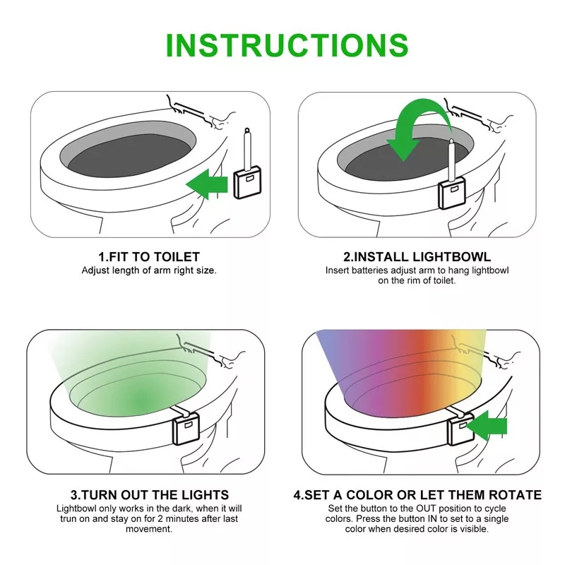 Toilet Night Light 8-Color Motion Sensor LED Night Lights Activated  Detection Toilet Bowl LED Light for Bathroom Washroom Light Detection Fits  Any Toilet 